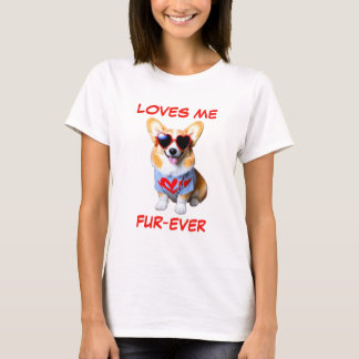 Tan Welsh Corgi Red Heart Heart-Shaped Sunglasses T-Shirt