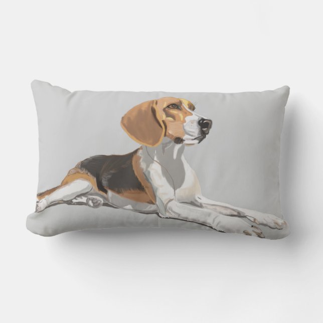 Tan White & Black Beagle Lumbar Pillow (Front)