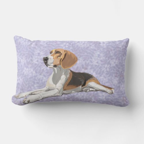Tan White  Black Beagle with blue floral Backdrop Lumbar Pillow