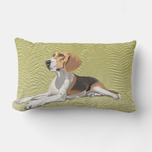 Tan White  Black Beagle with green fern Backdrop Lumbar Pillow