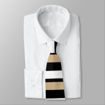 Tan White & Black Horizontally-Striped Tie Tan White & Black Horizontally-Striped Tie