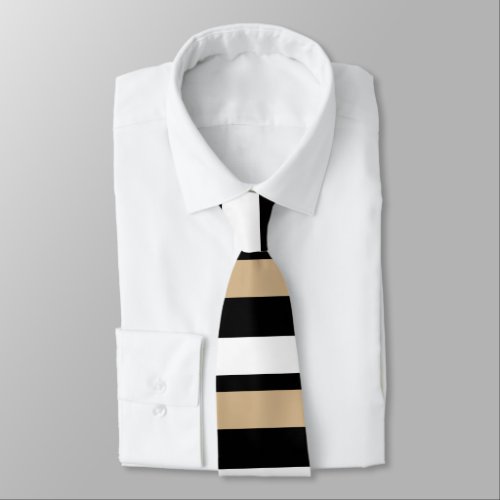Tan White  Black Horizontally_Striped Tie