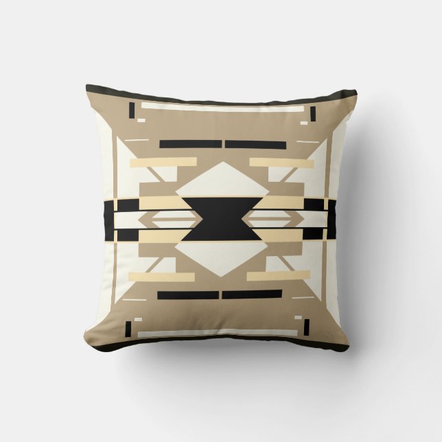 Tan White Black Southwest Look Mosaic Abstract Throw Pillow (Front)