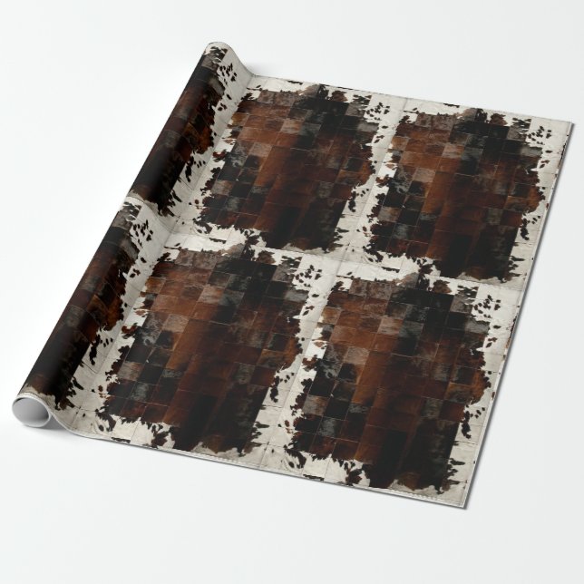 Tan White Cowhide Print wrapping paper (Unrolled)