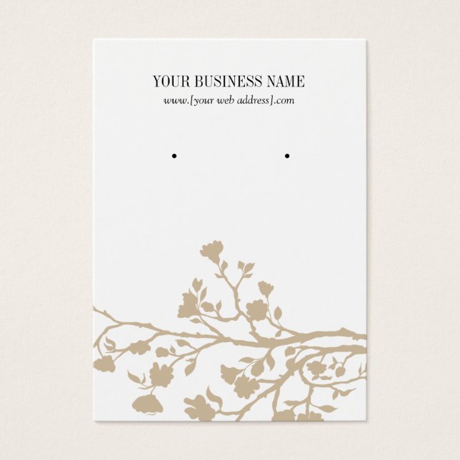 Tan White Flowers Custom Earring Card (Front)