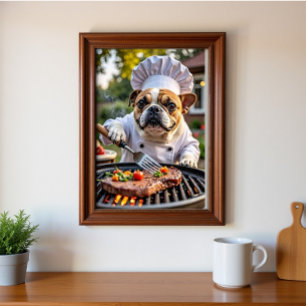Tan White French Bulldog Grilling Chef Poster