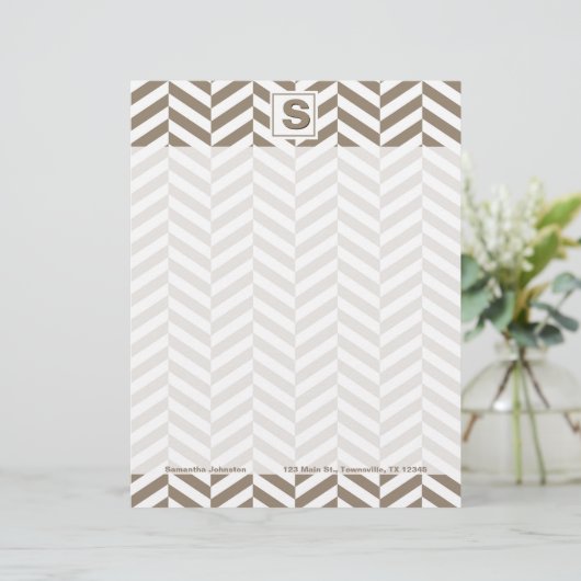 Tan White Herringbone Monogram (Standing Front)