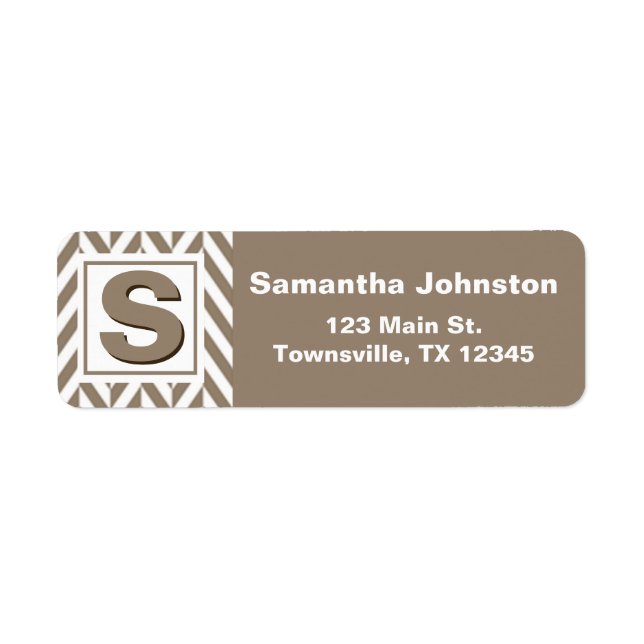 Tan White Herringbone Monogram Label (Front)