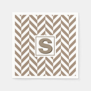 Tan White Herringbone Monogram Napkins
