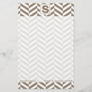 Tan White Herringbone Monogram Stationery