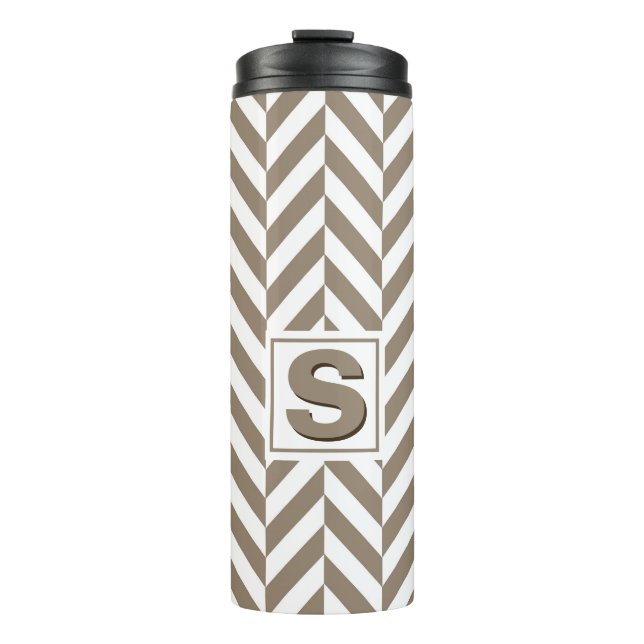 Tan White Herringbone Monogram Thermal Tumbler (Front)