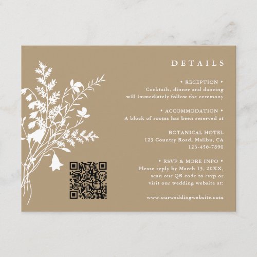 Tan  White Wildflower Bouquet Wedding Details Enclosure Card
