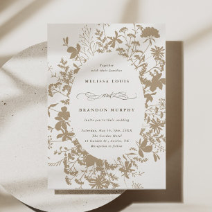 Tan White Wildflower Silhouette Wedding Invitation