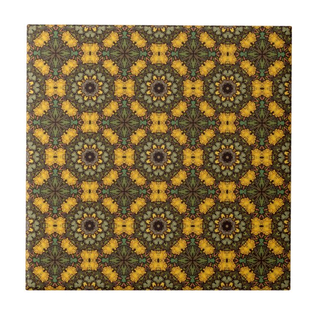 Tan William Morris- Arts and crafts inspired  Ceramic Tile (Front)