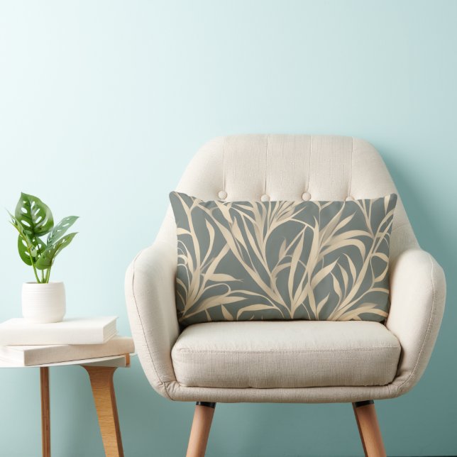 Tan Willowy Leaves on Gray Sage Lumbar Pillow (Chair)