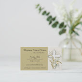 Tan with Beautiful Floral Cross Business Cards (Standing Front)