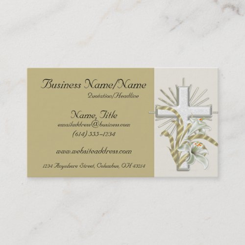 Tan with Beautiful Floral Cross Business Cards