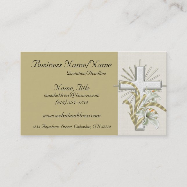 Tan with Beautiful Floral Cross Business Cards (Front)