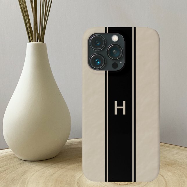 Tan with Black Stripe and Monogram Case-Mate iPhone Case (Creator Uploaded)