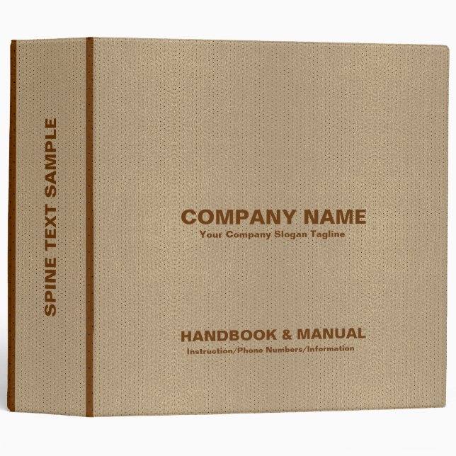 Tan with brown accent faux leather look 3 ring binder (Front/Spine)