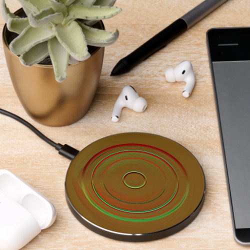 Tan with Colorful Swirls Round Wireless Charger