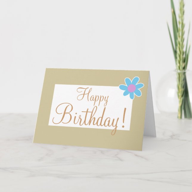 Tan with Corner Flower "Birthday Card" Card (Front)