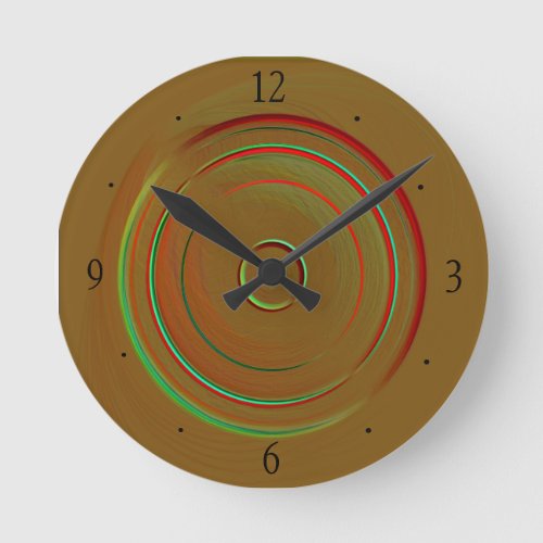 Tan with Neon Multicolored Red Lime Green Center Round Clock