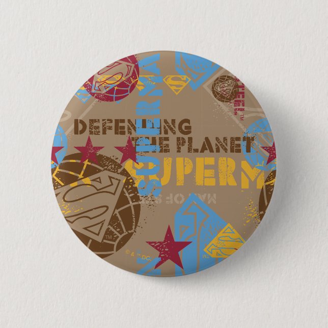 Tan with red and light blue pinback button (Front)