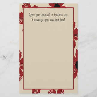 Tan With Red Floral Border Stationery