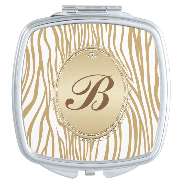 Tan Zebra Print Monogrammed Vanity Mirror (Front)