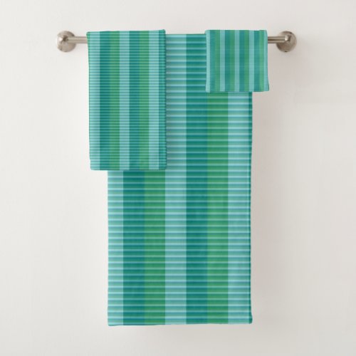 Tanager Turquoise Teal Blue and Kelly Green Repea Bath Towel Set