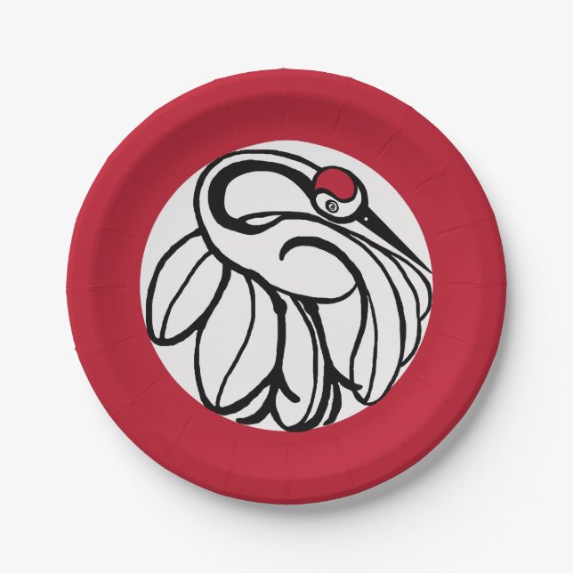 Tancho Japanese Crane Paper Plates (Front)