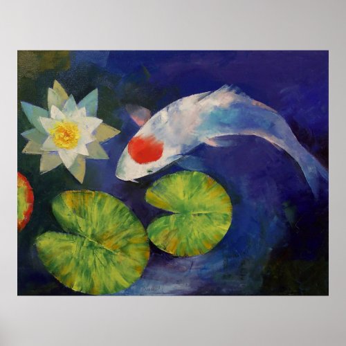 Tancho Koi and Water Lily Print