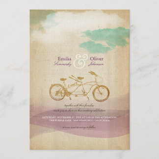 Tandem Bicycle 2 Watercolor Vintage Rustic Wedding Invitation