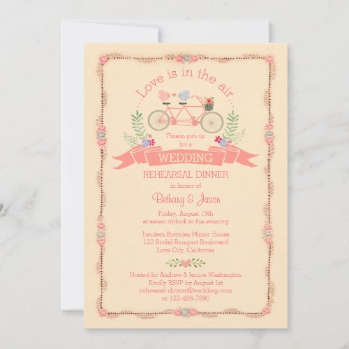 Tandem Bicycle and Birds Wedding Rehearsal Dinner Invitation