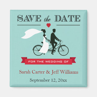 Tandem Bicycle Aqua and Red Save the Date Magnets