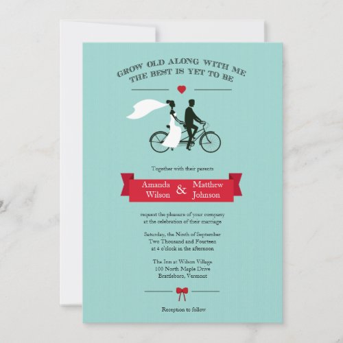 Tandem Bicycle Aqua and Red Wedding Invitations