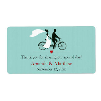 Tandem Bicycle Aqua Wedding Favor Labels