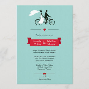 Tandem Bicycle Aqua Wedding Invitations
