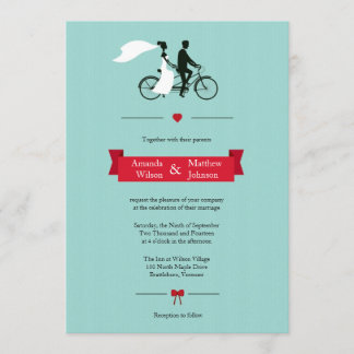 Tandem Bicycle Aqua Wedding Invitations