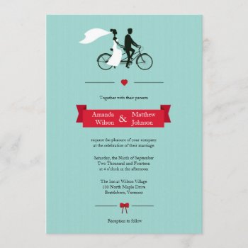 Tandem Bicycle Aqua Wedding Invitations by PMCustomWeddings at Zazzle