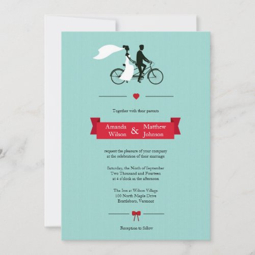 Tandem Bicycle Aqua Wedding Invitations