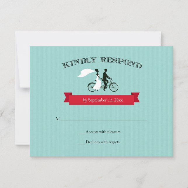 Tandem Bicycle Aqua Wedding RSVP (Front)