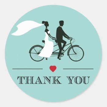 Tandem Bicycle Aqua Wedding Thank You Stickers by PMCustomWeddings at Zazzle