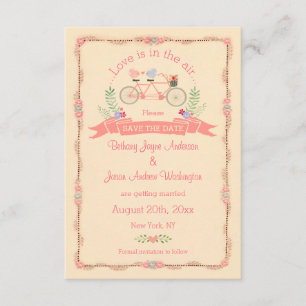 Tandem Bicycle, Birds and Banner Save The Date Invitation