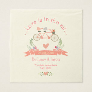 Tandem Bicycle, Birds and Banner Wedding Paper Napkins