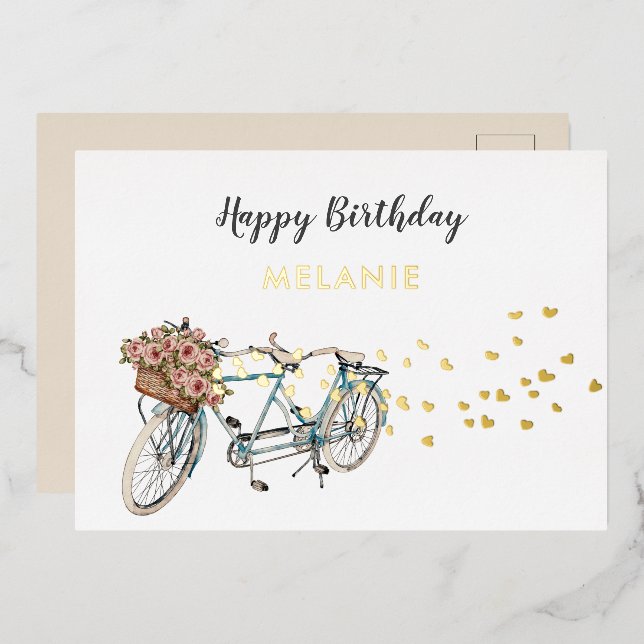 tandem bicycle birthday postcard (Front/Back)