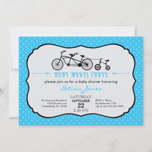 Tandem Bicycle Boy Baby Shower Invitation
