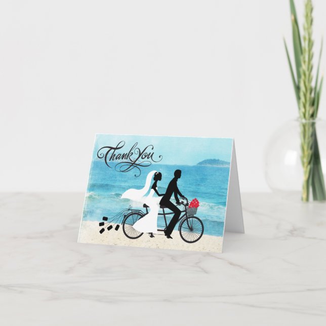 Tandem Bicycle Bride and Groom Wedding Thank You Card (Front)