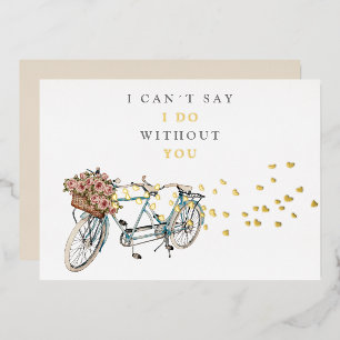 tandem bicycle bridesmaid proposal gold foil invitation
